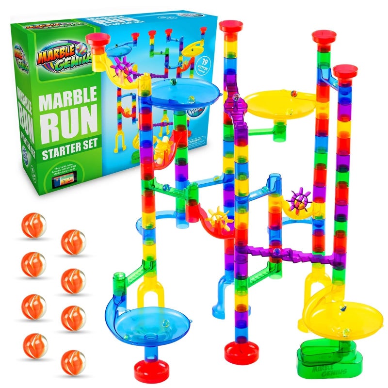 Marble Genius Marble Run Starter Set, STEM Toys & Maze Construction Building - 130 Translucent Track Pieces & Glass Marbles for Family, Kids Toddlers Ages 4-8 - Fun Easter Gifts - Image 1